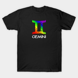 Gemini Zodiac Symbol in Rainbow Color T-Shirt